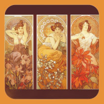 Alphonse Mucha Round Sticker