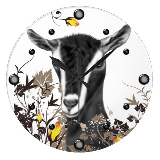 Alpine Dairy  Goat Painting Floral  Wall Clock