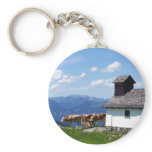 Alps Mountain Scene with Alpine Cows Keychain