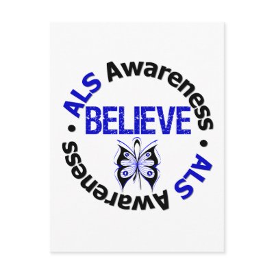 ALS Awareness Believe Butterfly Ribbon Postcards by giftsforawareness