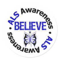 ALS Awareness Believe Butterfly Ribbon stickers by giftsforawareness ALS Awareness Believe Butterfly Ribbon stickers