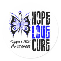 ALS Awareness Hope Love Cure Round Stickers