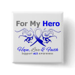 ALS Disease Tribal Ribbon Hero Pinback Button