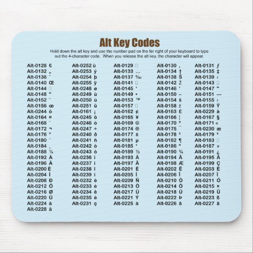 Alt Key Codes Mousepad Zazzle