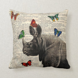 Altered Art Rhinoceros  Butterflies Throw Pillow