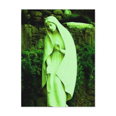 Altered Green Virgin Mary Garden Statue Postcard by JuJuGardens