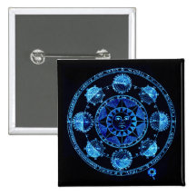 Altered Light Blue Zodiac Sun Eclipses Pinback Buttons