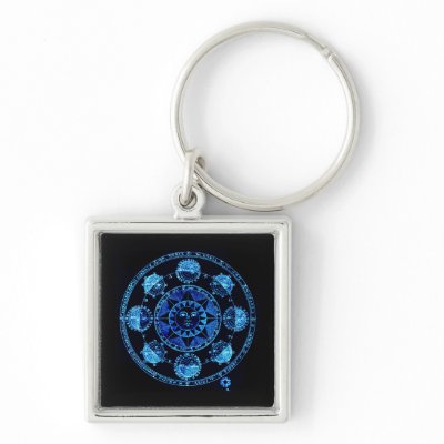 Altered Light Blue Zodiac Sun Eclipses Key Chains by Biblioartgifts