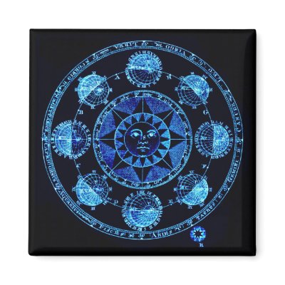 Altered Light Blue Zodiac Sun Eclipses Refrigerator Magnet by Biblioartgifts