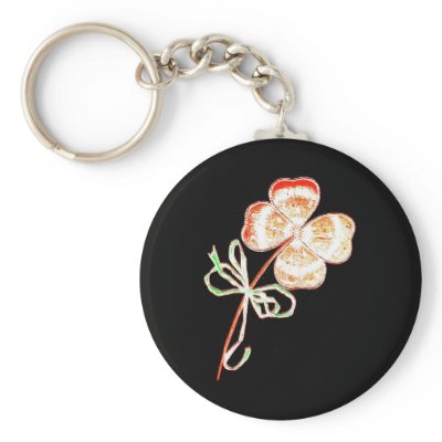 Altered Light Golden Irish Sparkle 4 Leaf Clover Key Chain by Biblioartgifts
