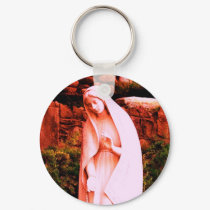 Altered Red Virgin Mary keychains