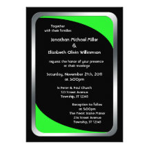 Alternative Black with Neon Green Wedding Custom Invite
