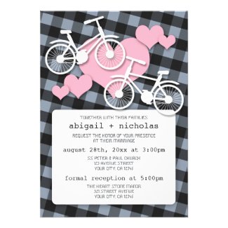 Alternative Gingham Bicycle Wedding Invitations