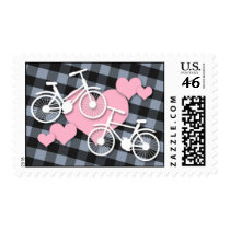 Alternative Gingham Bicycle Wedding Postage Stamps