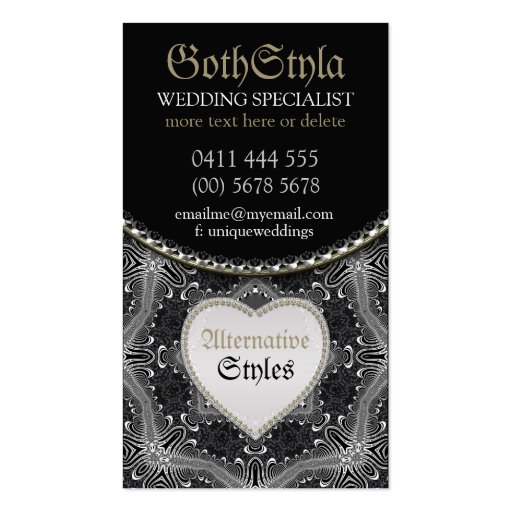 Alternative Gothic Dark Events & Wedding Planner Business Card (back side)