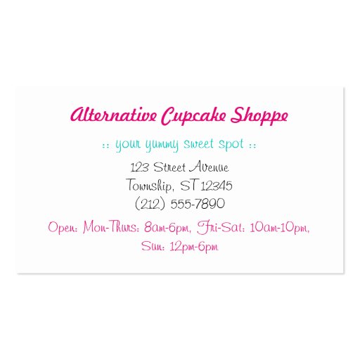Alternative Retro Pink Cupcake Business Cards (back side)