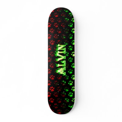 Alvin skateboard green fire and flames design by skatersollie