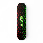 Alvin skateboard green fire and flames design