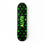 Alvin skateboard green fire and flames design