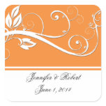 Always Forever Orange Floral Vine Envelope Seal Square Sticker