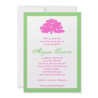 Alyssa Tree of Life Bat Mitzvah Invitation Pink invitation