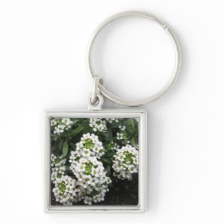 Alyssum White Green Silver-Colored Square Keychain