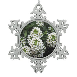 Alyssum White Green Snowflake Pewter Christmas Ornament