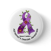 ALZHEIMER’S DISEASE AWARENESS Flower Ribbon 1 Button