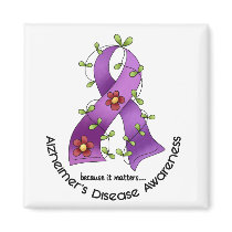 ALZHEIMER’S DISEASE AWARENESS Flower Ribbon 1 Fridge Magnets