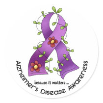 ALZHEIMER’S DISEASE AWARENESS Flower Ribbon 1 Round Stickers
