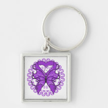 Alzheimers Disease Butterfly Circle of Ribbons Keychain