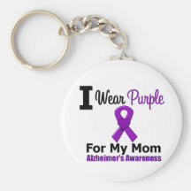 Alzheimer's Disease Purple Ribbon For My Mom Keychain