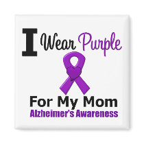 Alzheimer's Disease Purple Ribbon For My Mom Magnet