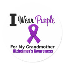 Alzheimer's Disease Purple Ribbon Grandmother Round Stickers