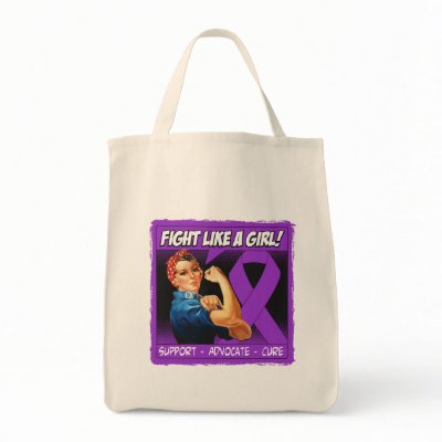 Alzheimers Disease Rosie Riveter Fight Like a Girl Canvas Bags by MissionWeCanDoIt