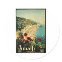 Amalfi Italia Italy Vintage Travel Art 1927 Round Sticker