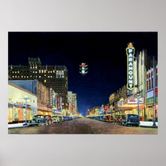 Amarillo Texas Polk Street Night View 1940 Poster