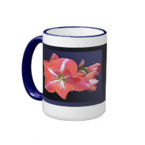 "Amaryllis Bloom" - Dark Blue Background Lg Mug by wearartware "Amaryllis Bloom" - Dark Blue Background Lg Mug