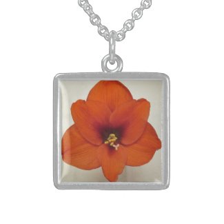 Amaryllis Flower Plant Square Pendant Necklace