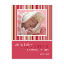 Amaryllis Stripes Pink • Baby Announcement Post Card