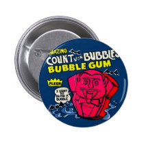 funny, advertising, amazing count von bubbles, vintage, bubble gum, retro, humor, cool, cute, sweet, candy, sugar, fun, bubblegum, vintage advertising, buttons, Button with custom graphic design