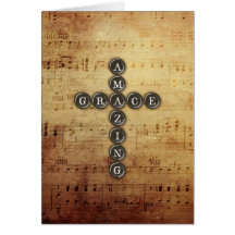 Amazing Grace Cross on Vintage Music Sheet Greeting Cards