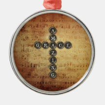 Amazing Grace Cross on Vintage Music Sheet Christmas Tree Ornament