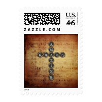 Amazing Grace Cross on Vintage Music Sheet Postage Stamps
