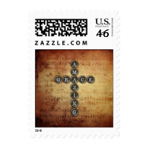 Amazing Grace Cross on Vintage Music Sheet Postage Stamps