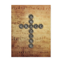 Amazing Grace Cross on Vintage Music Sheet Postcards