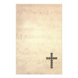 Amazing Grace Cross on Vintage Music Sheet Stationery Design