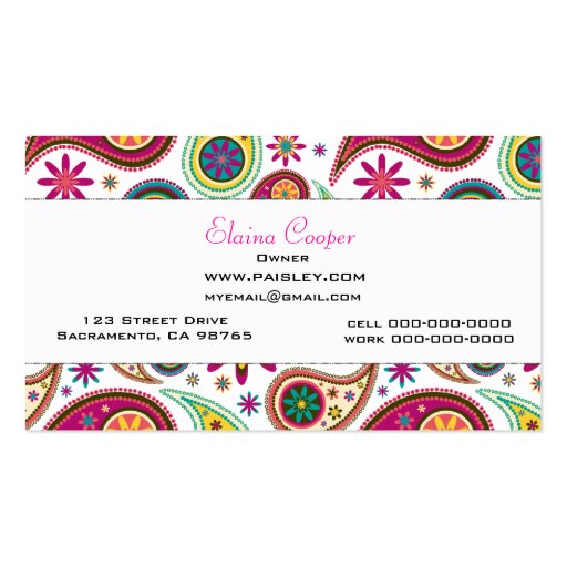 Amazing Paisley Business Cards (back side)