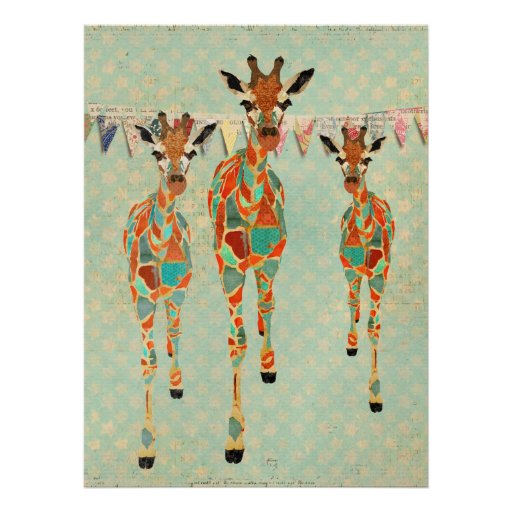 Amber & Azure Giraffes  Birthday Invitation