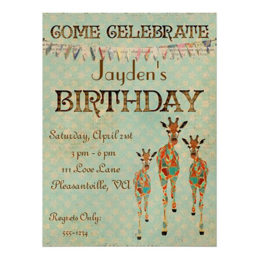 Amber & Azure Giraffes  Birthday Invitation
